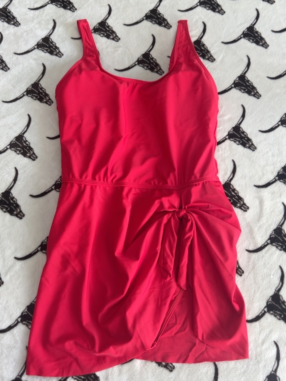 Red Tie Front Swim Dress One Piece Swimsuit Size M Skirted